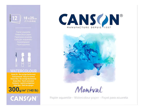 Canson Montval - Block Acuarela Grano Fino, 12 hojas, 300g.